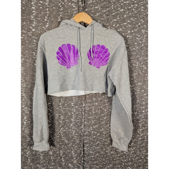 Gildan Mermaid Seashell Bra Gray Cropped Hoodie Size S - Picture 1 of 7